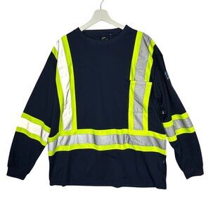 Safety Shirt Mens XL Long Sleeve Reflective Jersey Navy Green Pepsi‎